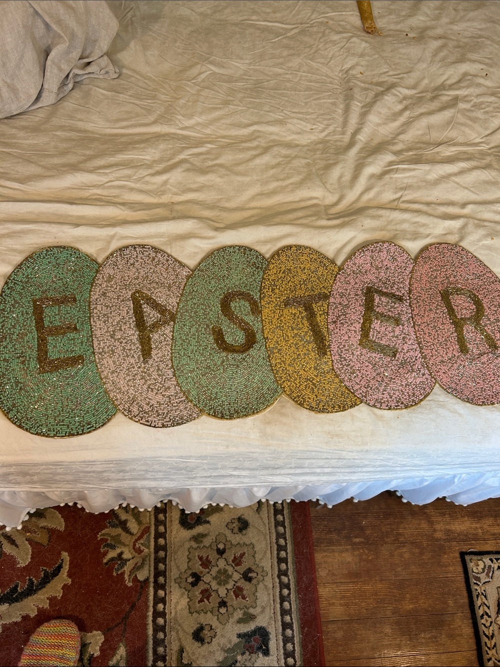 Easter Egg Beaded Door Mat Runner - Pastel Multi